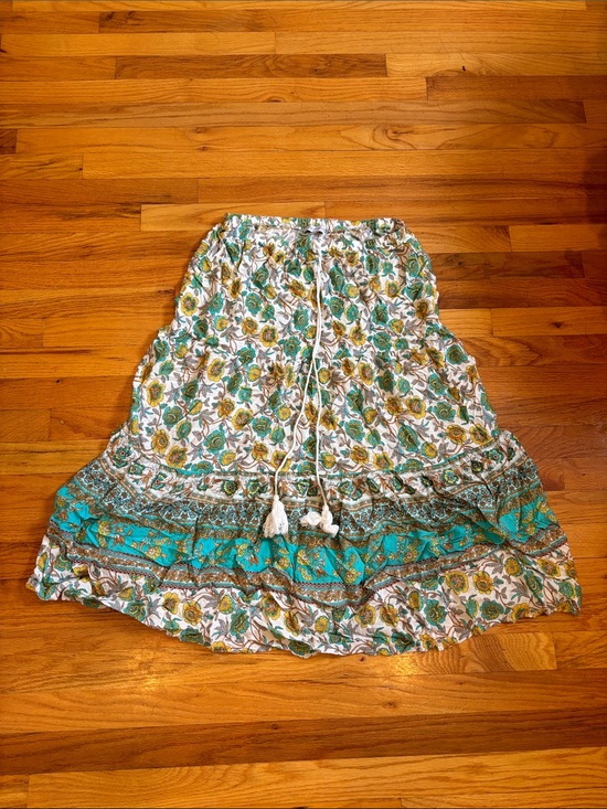 Miss Sparkling Dresses & Skirts - Boho Floral Tiered Skirt - Teal, White & Mustard